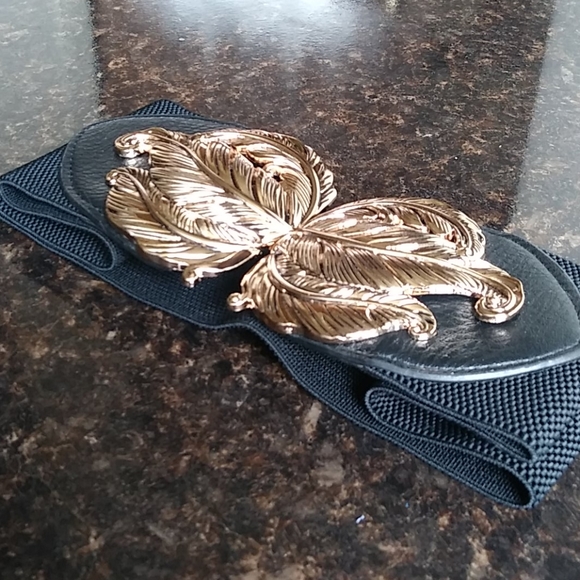🆕 BLACK & GOLD ELASTIC BELT: S/M - Picture 3 of 6